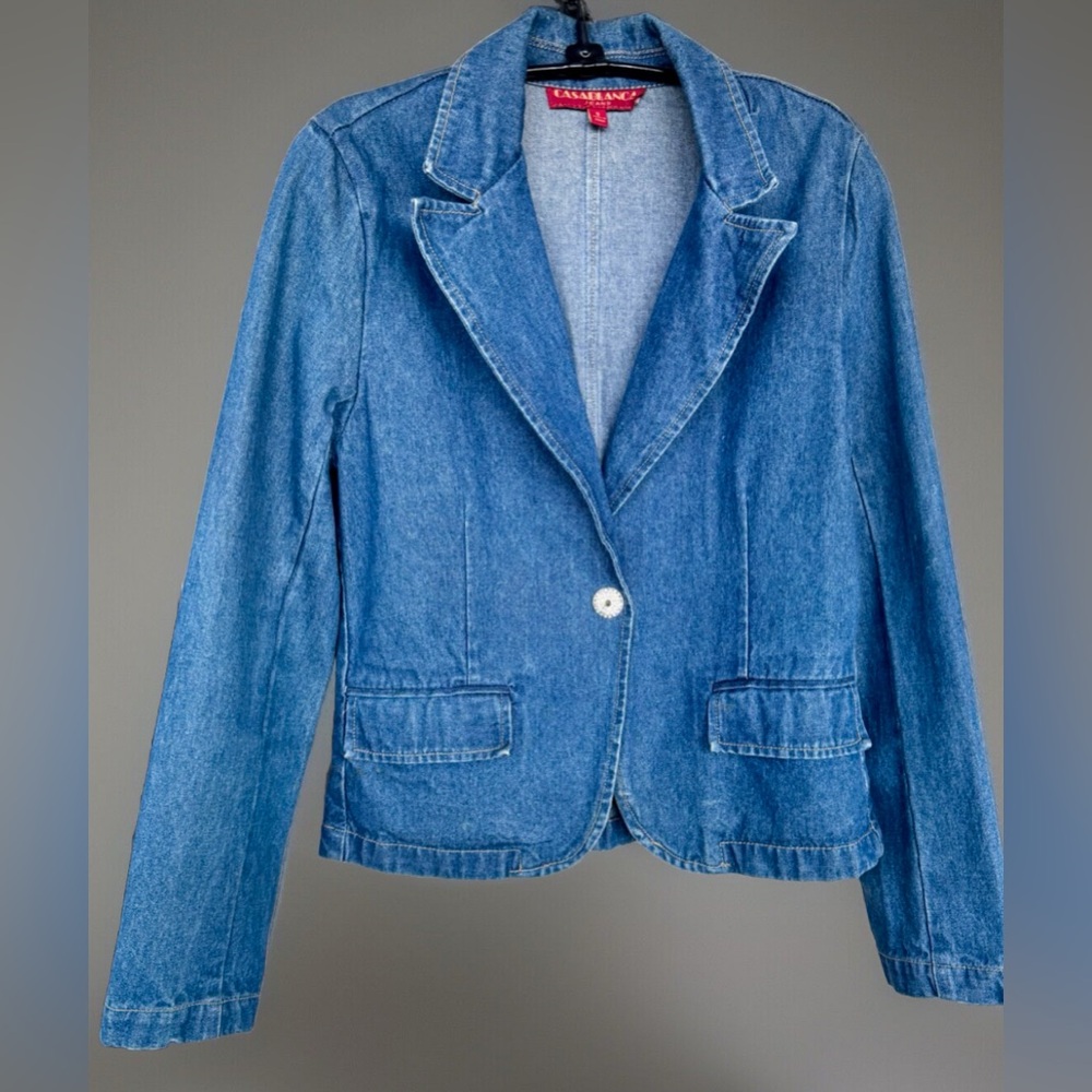 Casablanca Jeans Long Sleeve Magnetic Button Closure Blue Denim Jacket Small